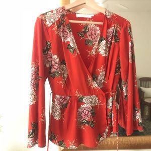 Autumn red kimono wrap top